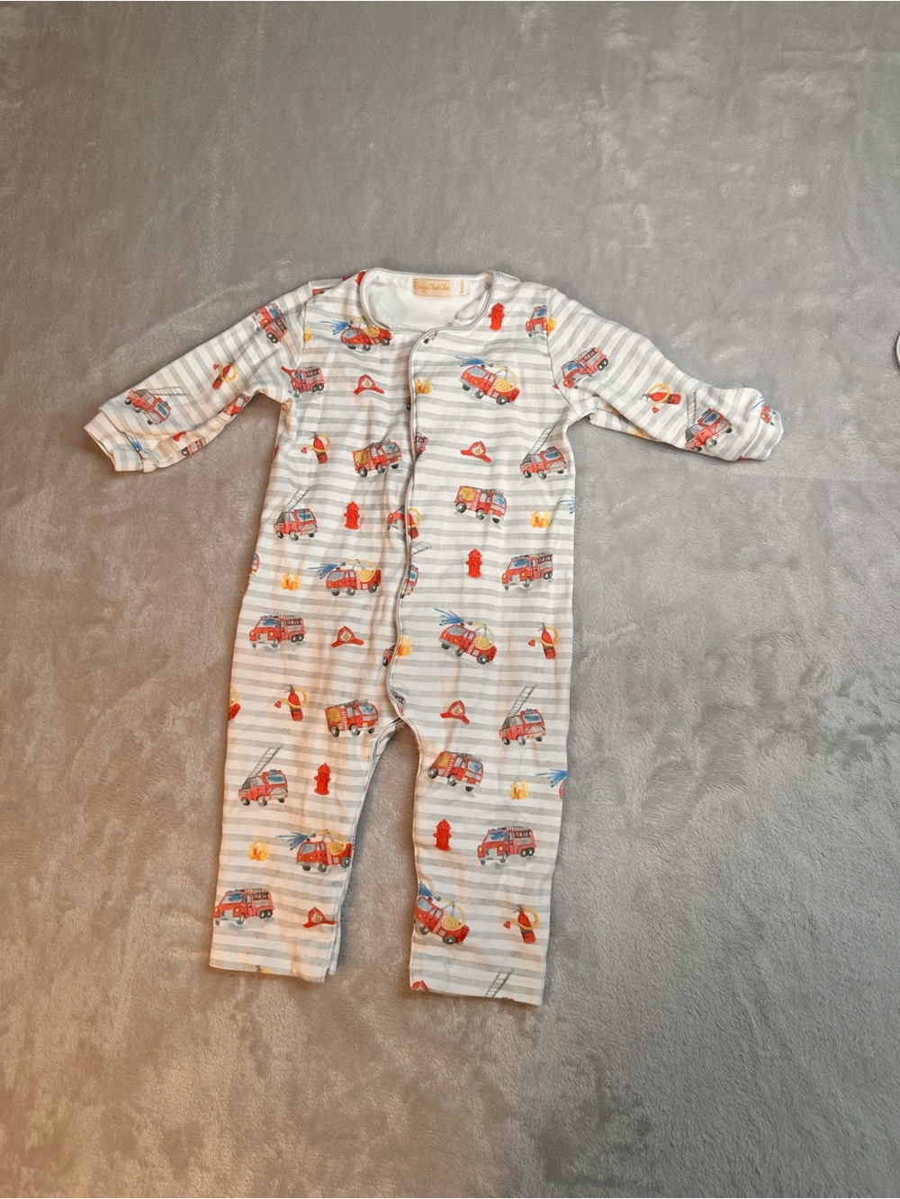 Baby Club Chic Fire Truck Footless Sleeper Romper 3-6 Months Gray Stripe